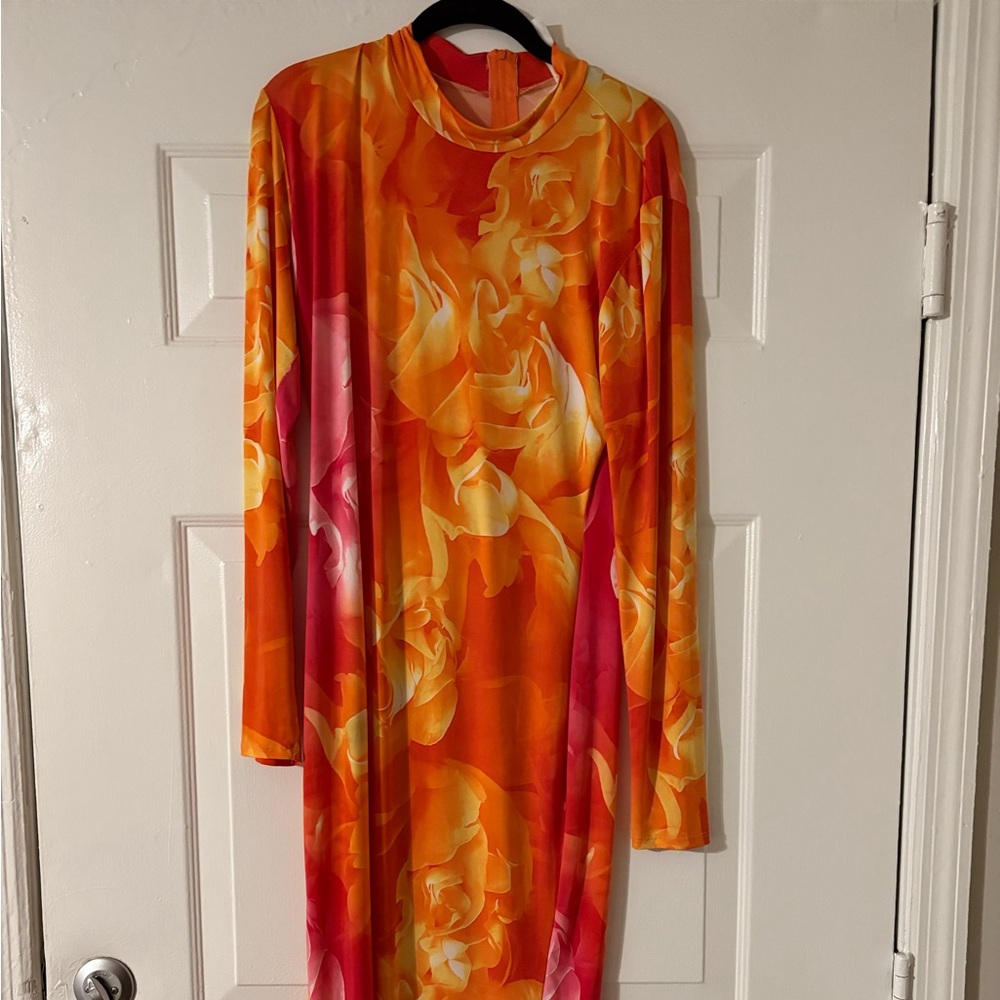 Vibrant Orange and Pink Floral Dress